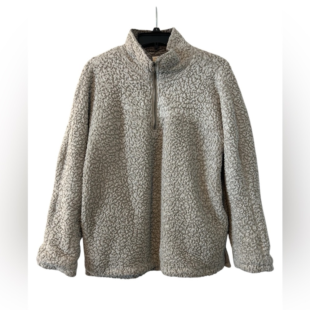 Altar’d State Quarter Zip Lined Sherpa Fleece in Off-White/Gray size Small